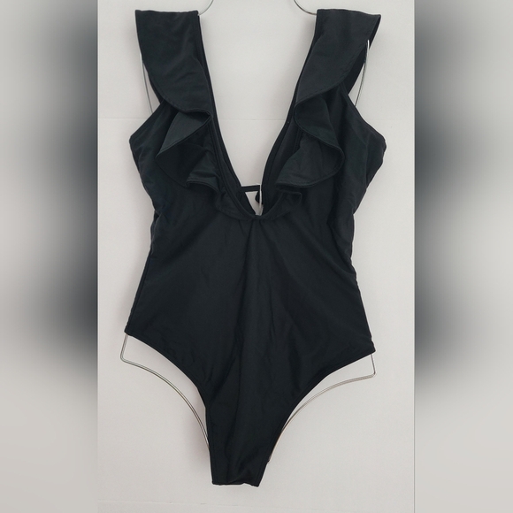 M Nwt Medium Black Ruffled One-piece Swimsuit - Picture 8 of 9